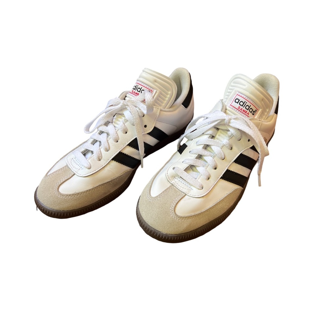 Adidas Samba White with Black Stripes Size 7.5 men’s, size 9 women’s